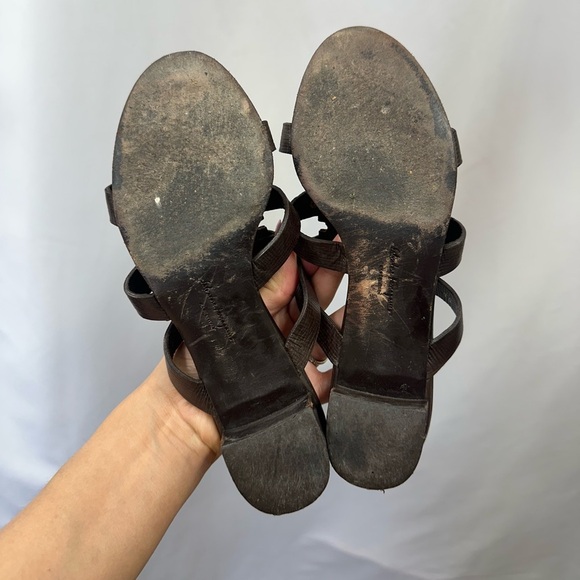 Salvatore Ferragamo brown and gold gladiator heeled sandals size 5.5 - Picture 5 of 7
